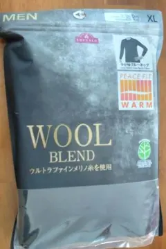 ［メンズ］ウールブレンド 9分袖クルーネック　XL　クロ