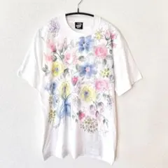 SCREEN STARS 90’s 花柄 半袖Tシャツ LL 白 ボタニカル