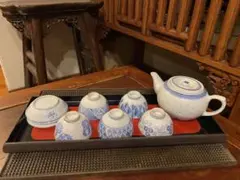 景徳鎮フラットタイプ　ティーポット　鑑賞トレー付１０点セットヴィンテージ　レア