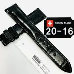 2039#19mm-16mmブラック★本物クロコダイルレザーベルト★スイス製 2039#19mm-16mmブラック☆本物クロコダイルレザーベルト☆スイス製