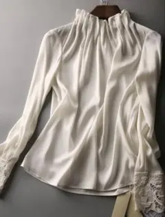 ブラウス エレガント ホワイト フリル Lサイズ