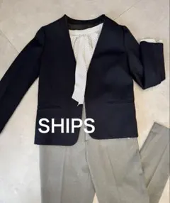 ★美品　SHIPS ノーカラージャケット　ネイビーのサムネイル