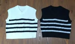 無印良品 ストライプニットベスト Vネック Mサイズ 2色セット