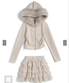 GRL ファーフードダブルジップパーカー×ミニスカートベロア[ru1459]