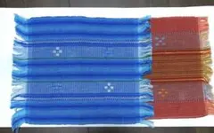 ミンサー織　沖縄八重山　２枚　青と赤のストライプ織物