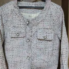 ツイードノーカラージャケット白地 ミックスラメ入り入学式