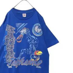 80s-90s USA製 カンザス大 ジェイホークス バスケ Tシャツ L 青