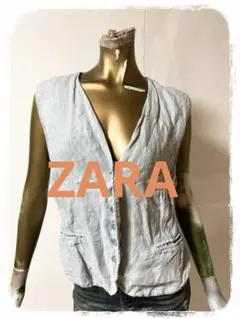 ☘️T19021☘️ZARA リネン ベスト トップス L