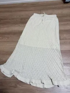 GU 透かし編み ロングスカート アイボリー XL