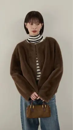フェイクファー ショートコート ブラウン