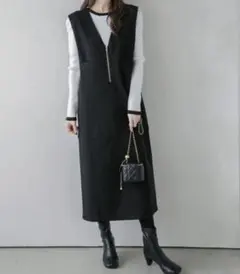 【美品】La-gemme ラジエム Vネック ジップ ジャンパースカート 黒