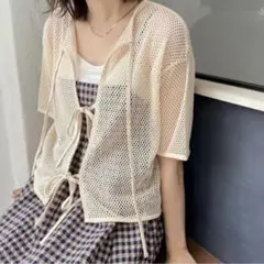 LOWRYS FARM 2WAYメッシュカーディガン アイボリー Fサイズ