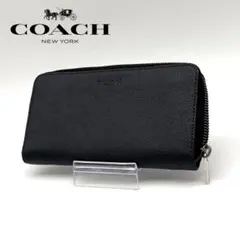 【美品】COACH レザー 長財布 ラウンドファスナー ロゴ金具 ブラック 黒