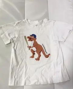 【110センチ】スパンコールTシャツ　ティラノサウルス　ホワイト