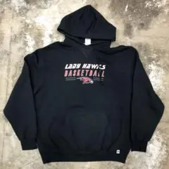 古着 00s RUSSELLラッセル スウェットパーカー プリント ブラック