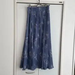 花柄　ロングスカート　ブルー　青　フェミニン　レイカズン　オフィスカジュアル