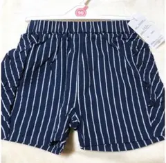 新品 女の子 ネイビー ストライプ ショートパンツ 90cm 綿100%