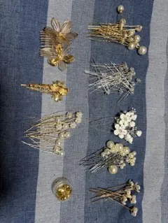 髪飾りセット ゴールド シルバー パール