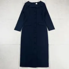 JENNE ワンピース ネイビー M ロング フレア ベルト付き 半袖 上品