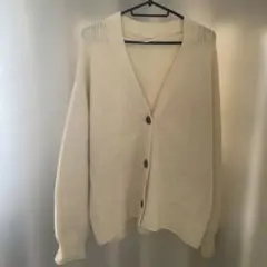 GU V 넥 리브 니트 카디건 오프 화이트 XL