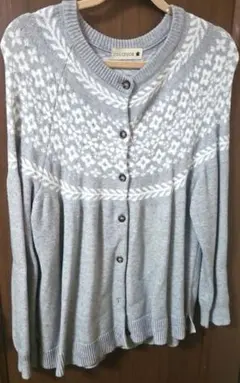 タイムセール!フェアアイル柄 グレー カーディガン 4L