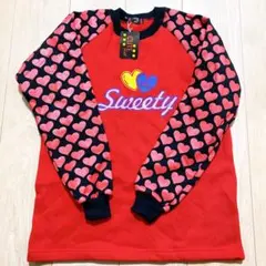 タグ付き　裏起毛トレーナー赤　160 女の子　ハート柄　厚手　丈長め