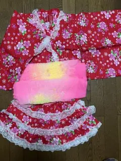 赤い花柄 浴衣ドレス 120