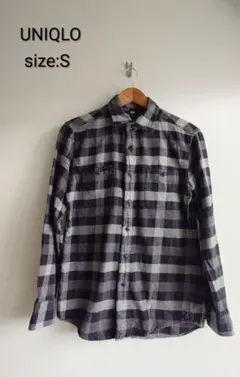 ユニクロ チェック柄ネルシャツ ブラック系 Sサイズ