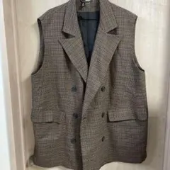 【激安】ブラウン系チェック ダブルボタンベスト