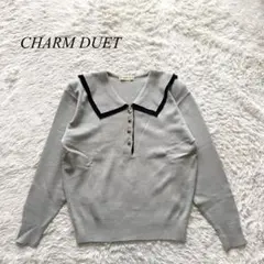 C2【チャームデュエット】ニット　長袖　襟　ハーフボタン　グレー　金ボタン　M