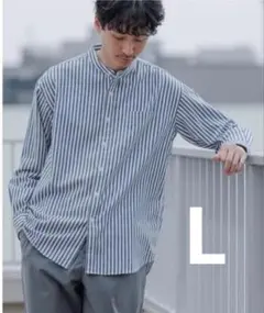 GLOBAL WORK ストライプ バンドカラーシャツ L