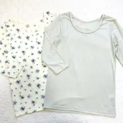 西松屋　2枚組　8分袖　シャツ　肌着　ミントグリーン　花柄　女の子　150cm