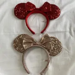 ディズニー カチューシャ ミニーちゃん スパンコール ピンクゴールド 赤
