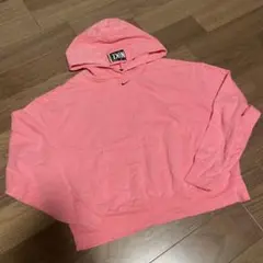 NIKE ウォッシュ加工 ピンクフクロップド丈パーカー