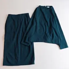 23年製 組曲 ウールジャージーセットアップ 9 M スカート 洗える 緑系