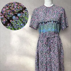 【オーダー一点物】レトロワンピース 黒 花柄 薔薇柄 お仕立て ヴァンテージ古着