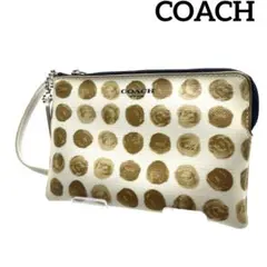 【COACH】 コーチ　リストレット　ポーチ 小物入れ レザーホワイト ベージュ
