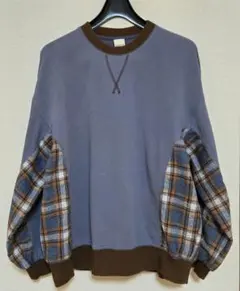 DOUBLE NAME チェック切替裏毛プルオーバー