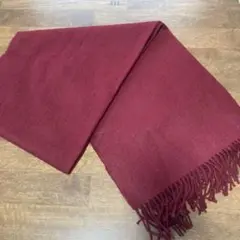 ウール100%ワイン色大盤マフラー フリンジ付き
