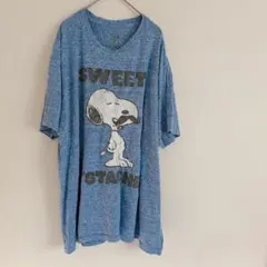 ピーナッツ Tシャツ クルーネック 半袖 プリント XL 〜2XL青 綿