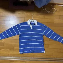 青と白のストライプ 長袖ポロシャツ