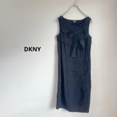 DKNY ダナキャランニューヨーク リボン付きノースリーブワンピース シルク 黒