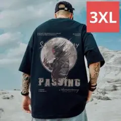 Tシャツ（3XLサイズ/ブラック）ユニセックス半袖トップス春秋プリントm074