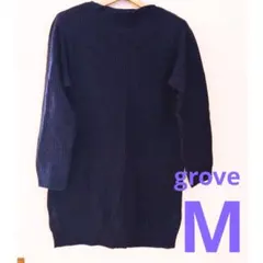 grove ネイビー 紺 ニットセーター 長袖 モックネック ハイネック リブ編