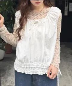 フリルギャザーノースリブラウス 夏服のサムネイル
