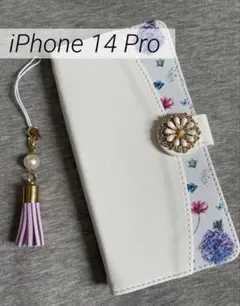 iPhone 14 Pro 手帳型 ケース カバー かわいい 花柄 ホワイト