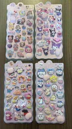 クレヨンしんちゃん/サンリオ/ラブブ/ちいかわ ぷくぷくシール 4点セット