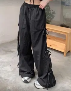 SHIEN ナイロンパンツ リボン ズボン ブラック Mサイズ 韓国