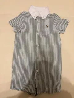 Ralph Lauren 緑と白のストライプロンパース　9M