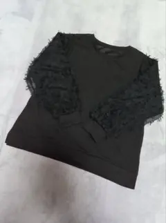 ＆LAVE QVC　袖コンシャスチュール素材の二重仕立トレーナー　リボン　L